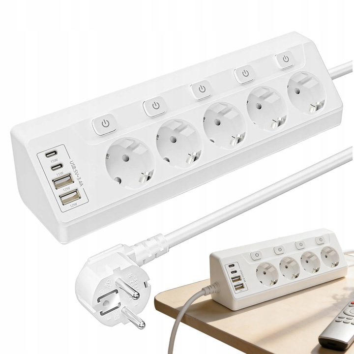 Prelungitor 5 gniazdo cu priza de tip C pentru birou si salon