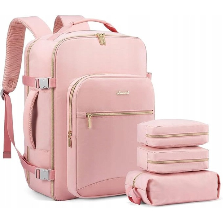 Utazótáska, 30L, rózsaszín, 3 rendszerezővel, 17" laptophoz