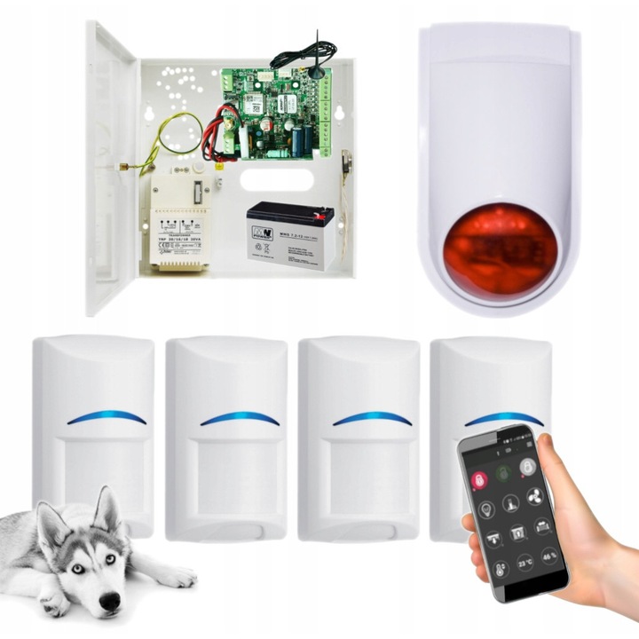 Модул за известяване Ropam BasicGSM-PS 2, комплект с 4 сензора Bosch BPR2-WP12, магнитна антена, 20кг, 12V 7Ah