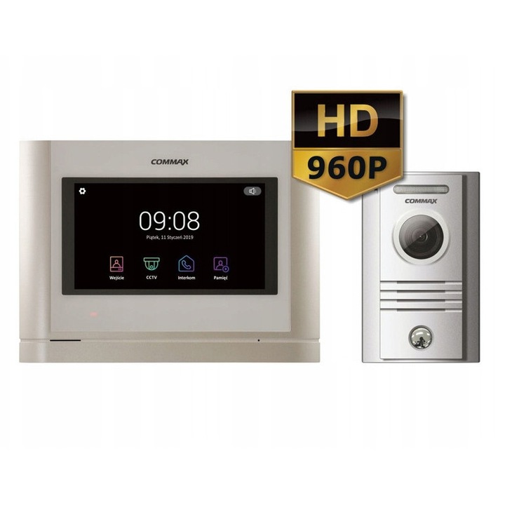 Set monitor video interfon CDV-704MA cu camera DRC-40KHD, 7", 1,3MPx, 230V