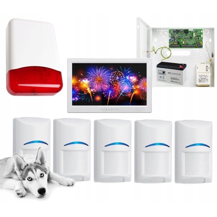 Sistem alarmare cu centrala Paradox EVO 192, 5 senzori Bosch Pet, panou LCD tactil, cablat, 12V, set complet