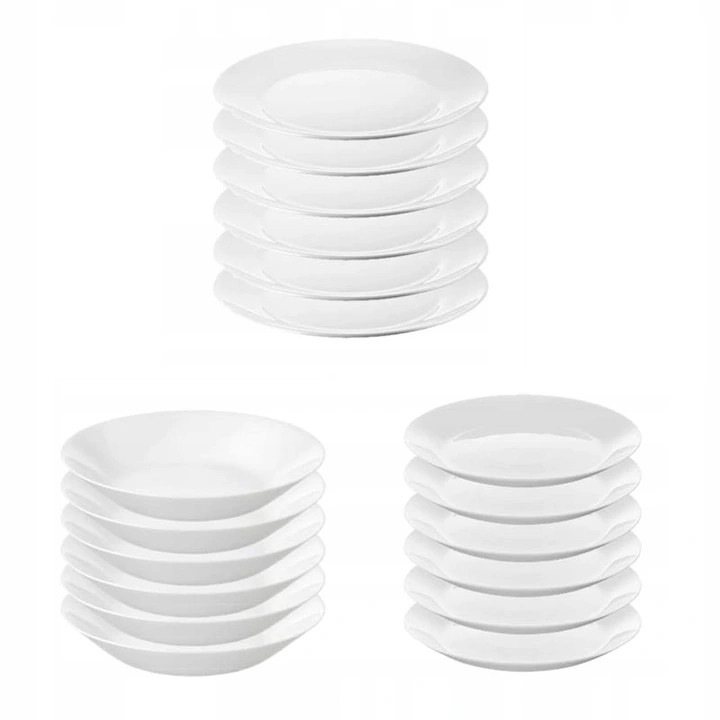 IKEA Oftast étkészlet, 18 részes, 6 lapostányér 25cm, 6 desszerttányér 19cm, 6 tál 15cm, fehér