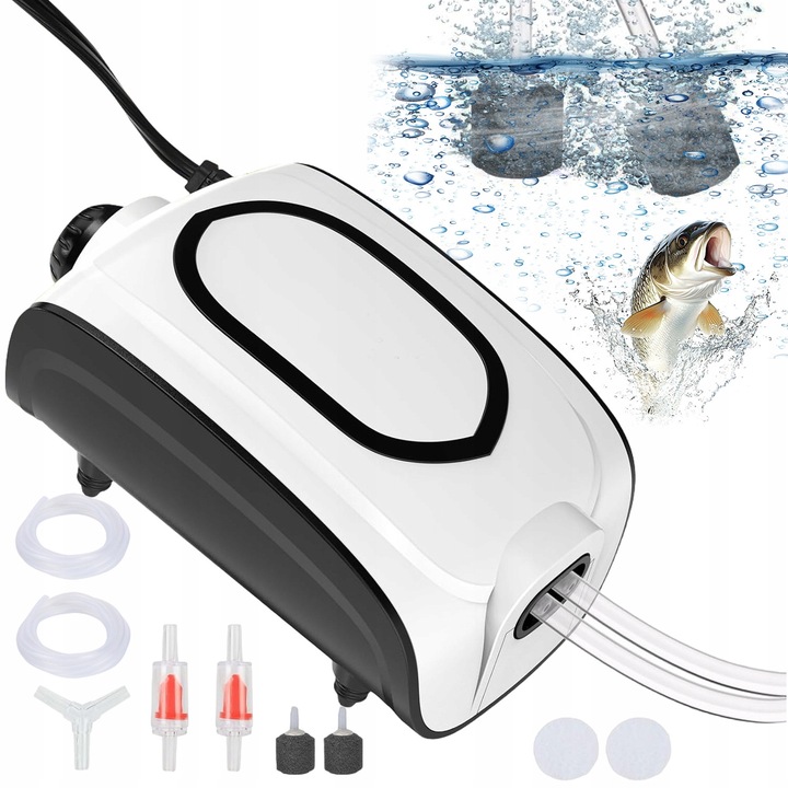 Pompa de aer acvariu 5W, putere reglabila, 2 iesiri