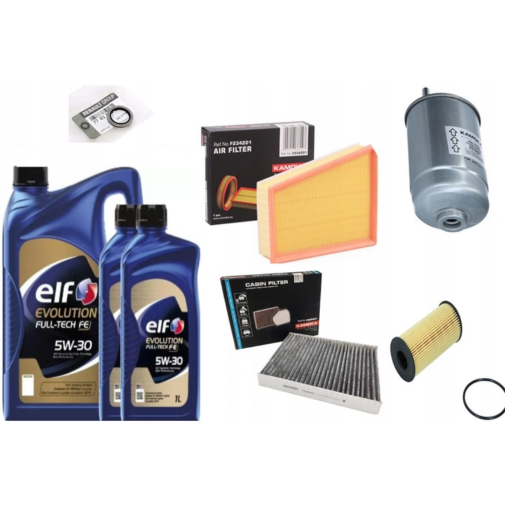 Set revizie Renault Scenic III 2.0 DCI, filtre Kamoka, ulei Elf 5W30 Full Tech, 7L