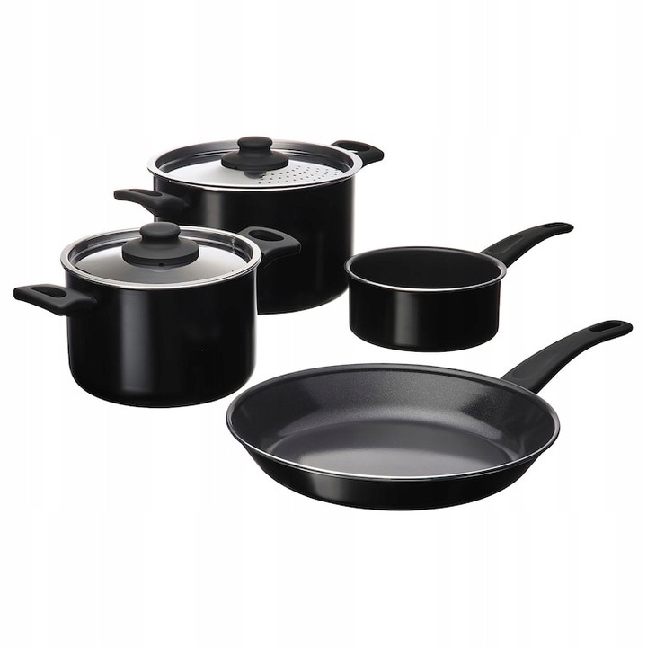 IKEA HEMLAGAD edénykészlet, 4 részes, tapadásmentes kerámia, fekete, 3l, 5l, 1l, 28cm
