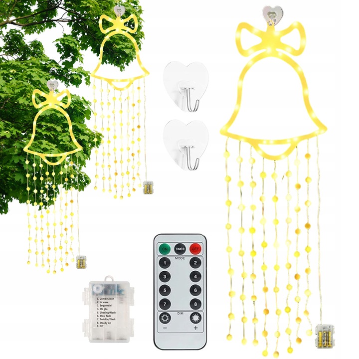 Clopot LED decorativ cu 97 diode luminoase si telecomanda, figurina Craciun