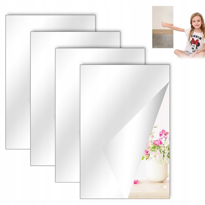 Set 4 oglinzi autoadezive, transparent, pentru dormitor si birou