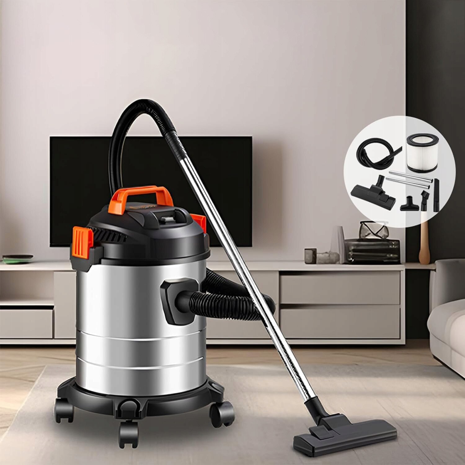 Aspirator industrial cu furtun, 1.5m, pentru curatare umeda si uscata