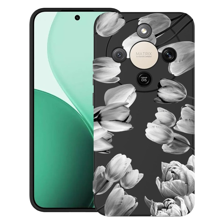BestCase® Husa TPU Ultra Slim Compatibila cu Honor Magic 8 Lite / X9d / X70, Floral - Black Tulip, 3129184 B 2086