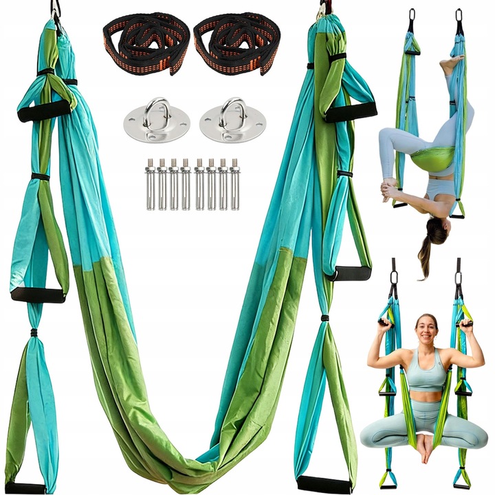 Hamaca reglabila pentru yoga, 200kg, cu accesorii de suspendare