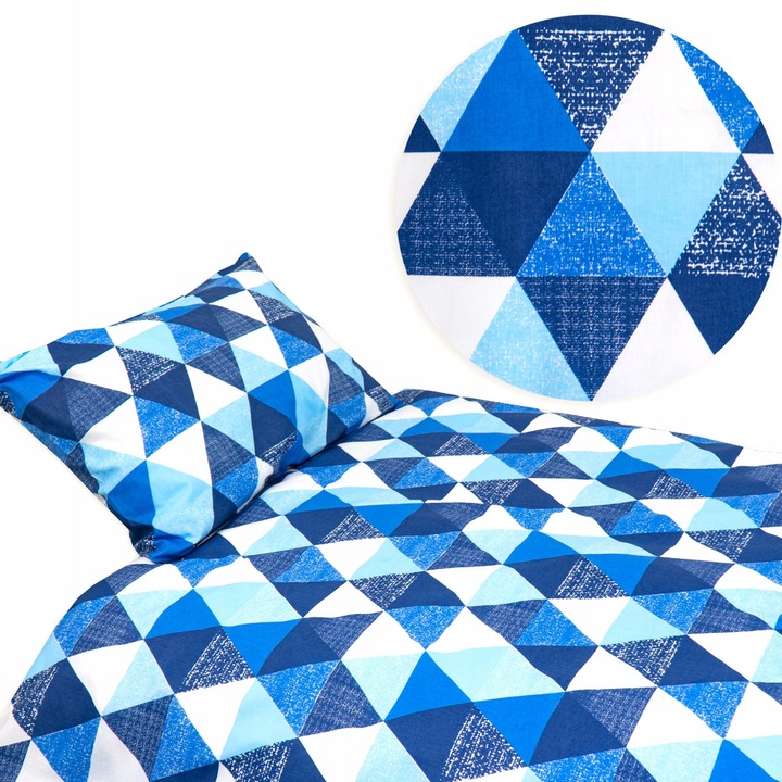 Lenjerie patut, model triunghiuri albastre, 100x160cm + 50x80cm, 100% bumbac, set
