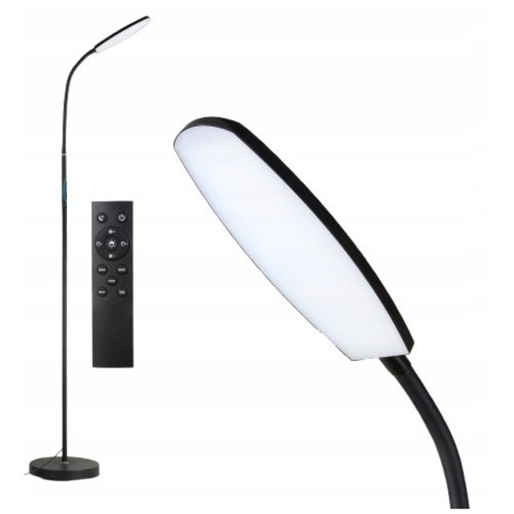 Lampa stand LED 12W cu telecomanda, 3000-6500K, neagra, design modern