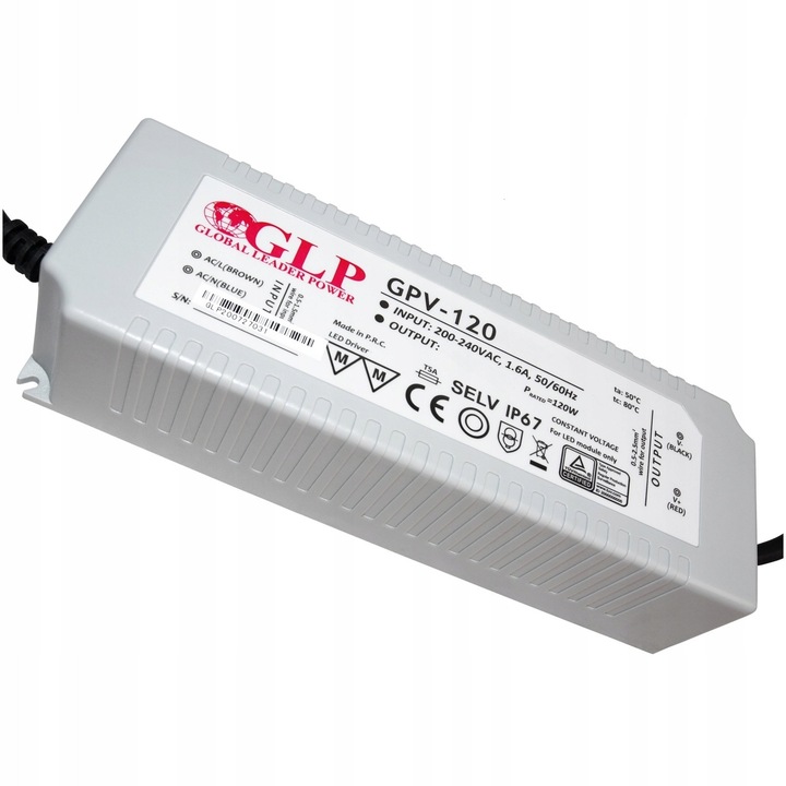 Sursa de alimentare DC 24V 120W 5A, GLP, rezistent la apa, IP67, 203x70x45mm