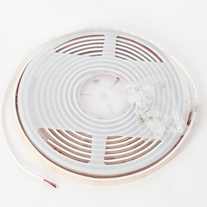 Banda LED COB 24V 5m, MW LIGHTING, alb cald, IP65, set montaj inclus