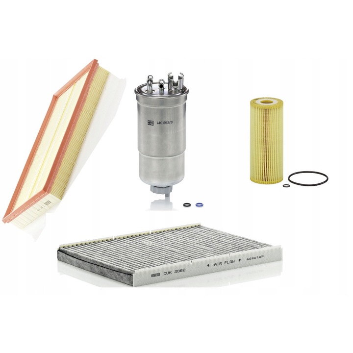 Set filtre Mann-Filter pentru AUDI A3 8L, SKODA OCTAVIA I, VOLKSWAGEN BORA, GOLF IV, NEW BEETLE, 1.9 SDI/TDI, 4 piese