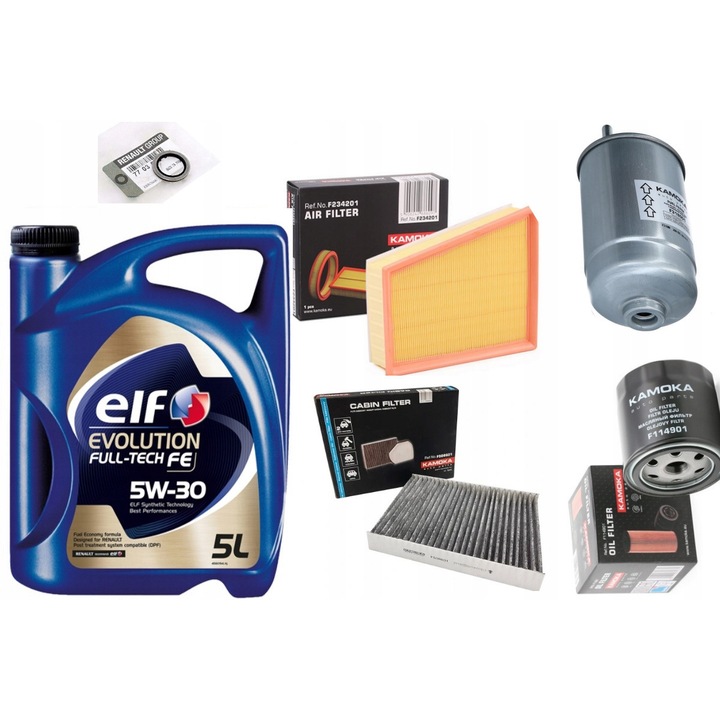 Pachet revizie, Kamoka, RENAULT MEGANE III, set filtre ulei ELF 5W30, 1.9 DCI