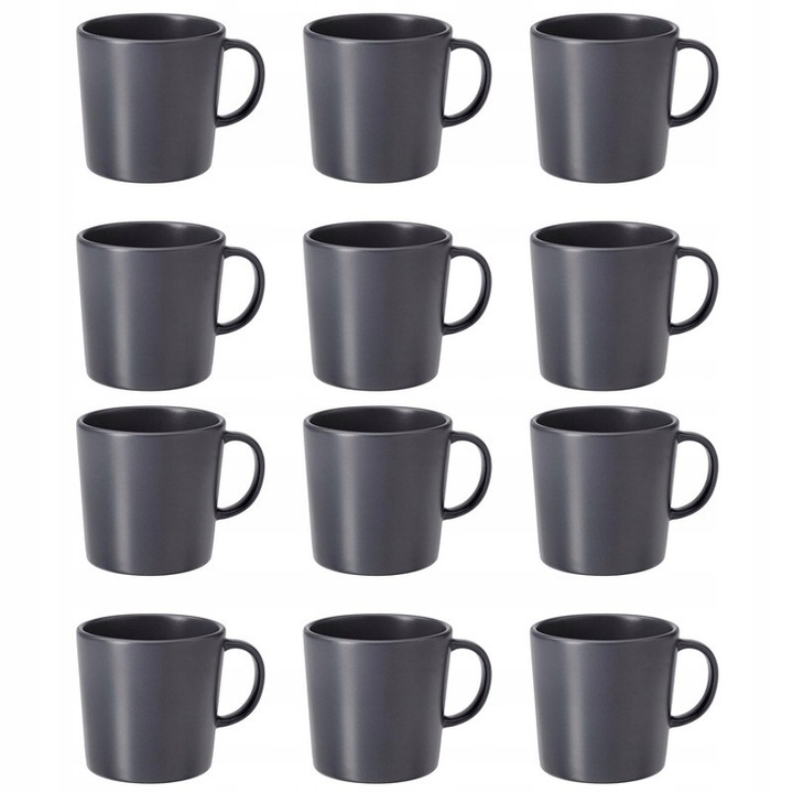 Cana IKEA DINERA, set 12 bucati, 300 ml, gri inchis, ceramica