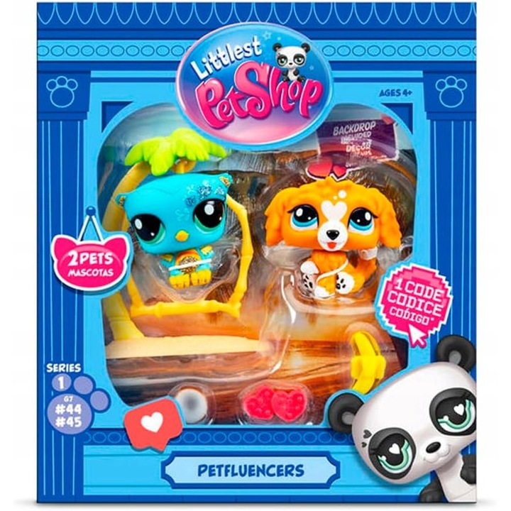 Фигурка Littlest Pet Shop, комплект Petfluencer Sunset Pals, 2 животни, аксесоари, многоцветен, 2.6x7x8см