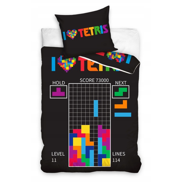 Lenjerie de pat Carbotex TETRIS 160x200cm, 100% bumbac, certificat Oeko-Tex, include 1 husa de pilota si 1 fata de perna 70x80cm