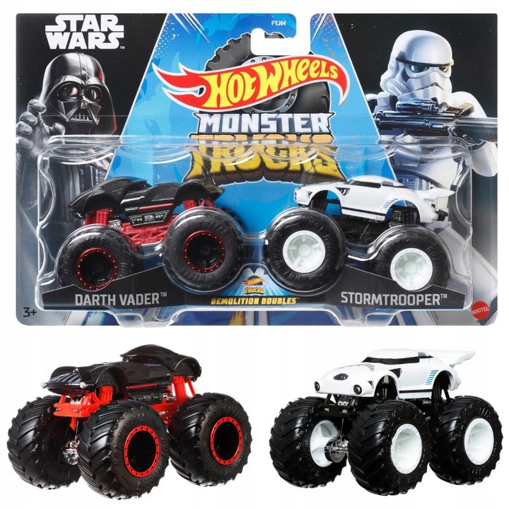 Set Masinute Hot Wheels Monster Trucks Demolition Doubles, Darth Vader si Stormtrooper, 1:64