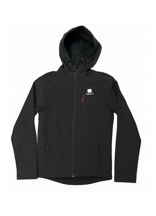 Geaca barbati, Campus, Essential, softshell, neagra, cu gluga, rezistenta la vant si umiditate, 2XL INTL