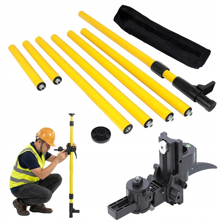 Nivela laser telescopica, 4,2 m, aluminiu, galben, set cu geanta de depozitare