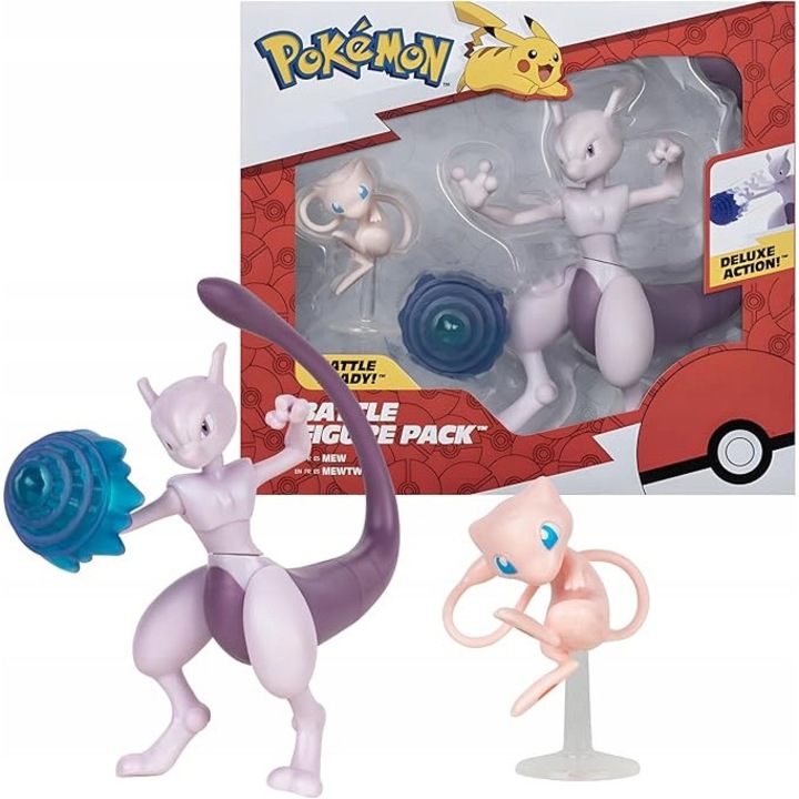 Комплект фигурки Pokemon Mew и Mewtwo, Jazwares, 6см, многоцветен
