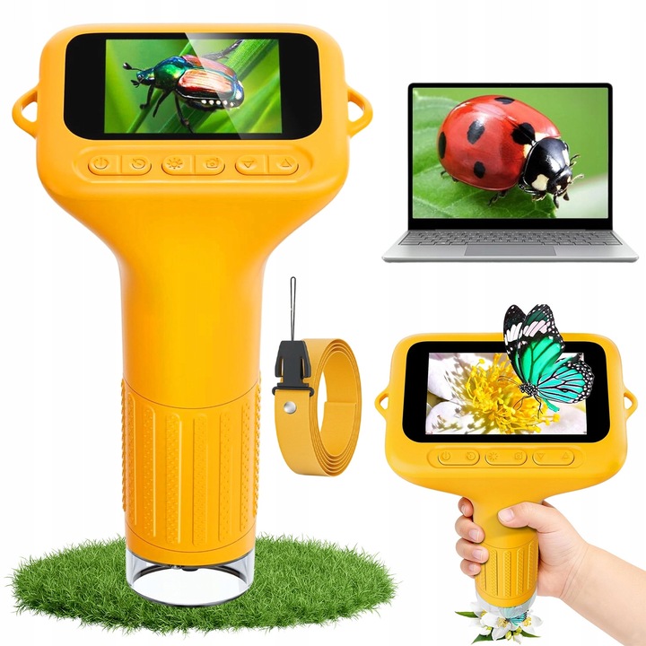 Мини микроскоп 1000x с IPS екран, 3 начина, жълт LED