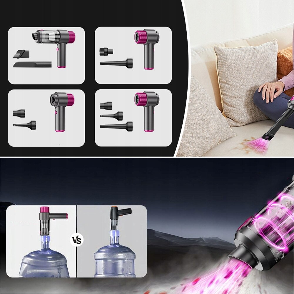 Aspirator manual, 7 duze, motor din cupru, putere de 8000 Pa, gri si roz, set complet