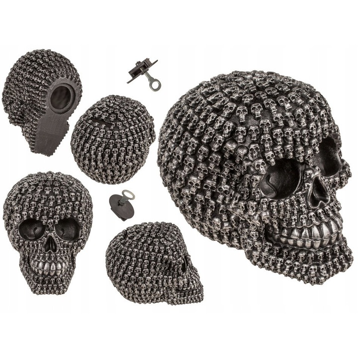Skarbona gotica cu mini cranii, ootb, 15,6x11,8x13cm, argintie-neagra