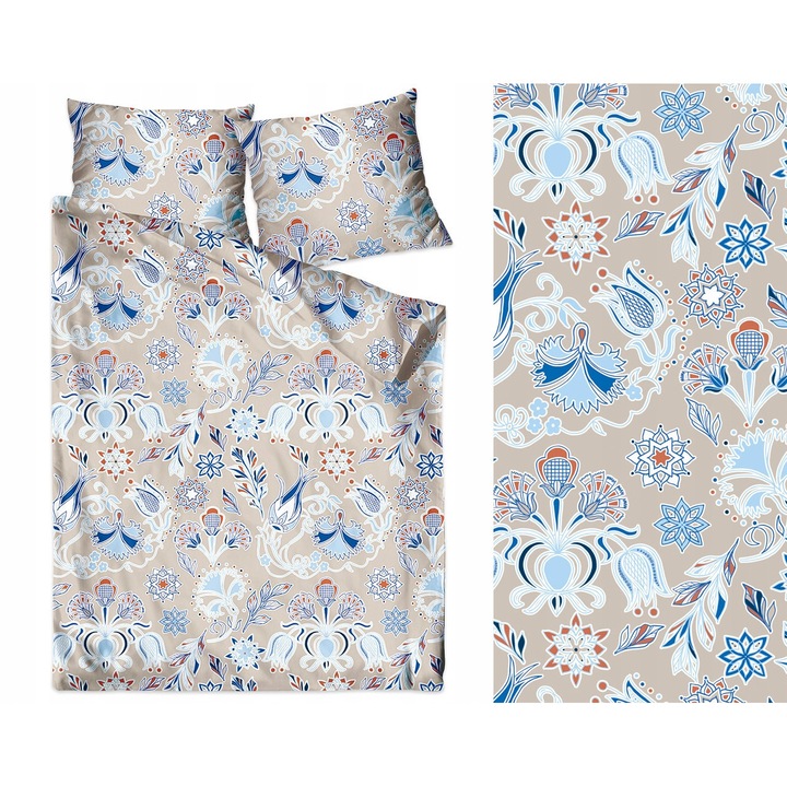 Set lenjerie de pat, Greno, 100% bumbac, 140x200cm, 1x70x80cm, roz