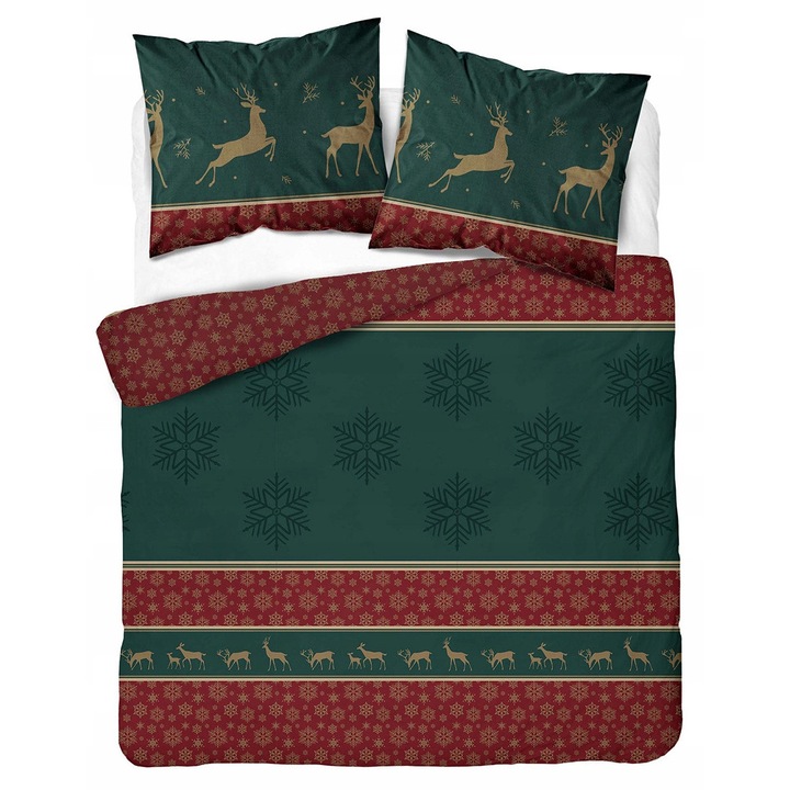 Lenjerie de pat Detexpol, 160x200cm + 2x70x80cm, 100% bumbac, model 5817 B, iarna