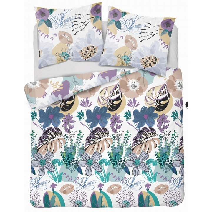 Set lenjerie de pat, Detexpol, 160x200cm, 100% bumbac satinat, 2 fete de perna 70x80cm, multicolor