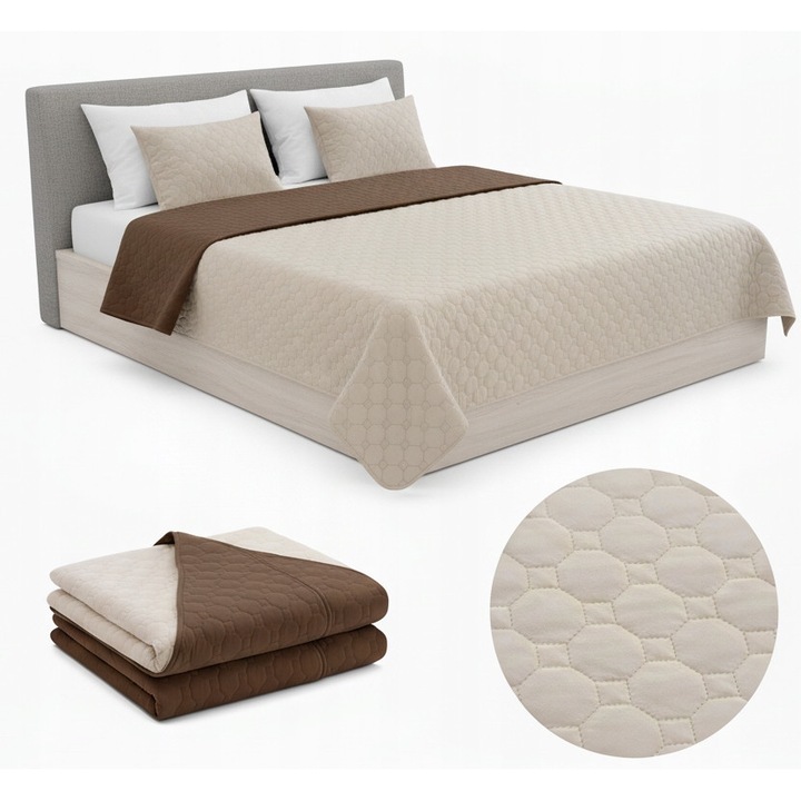 Cuvertura dubla Eurofirany, 220x240cm, crem/brat, din velur, quilted