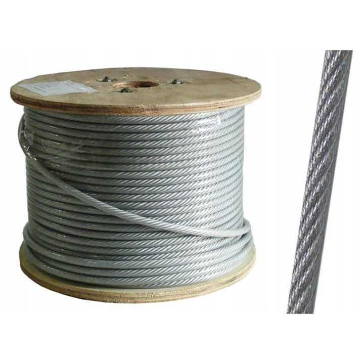 Rozsdamentes acél kötél PVC bevonattal, 10mm, 50m, 4010kg teherbírás, horganyzott
