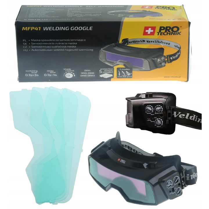 Masca de sudura automata Pro-Technik, reglare intunecare, protectie UV, set cu 4 sticla de protectie