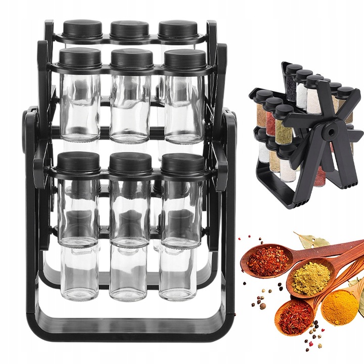 Въртящ се органайзер за подправки BEDEE, 18 контейнера, черен, 34x26x23см