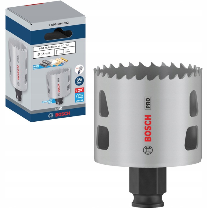Pila otwornica 57 mm Bosch, Multi Material, bimetal, progresiva, set