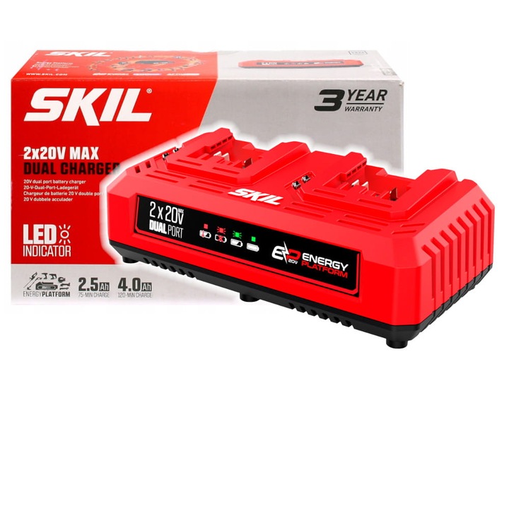 Incarcator dual Skil 20V Max, 2x20V, 2.4A, pentru acumulatori Keep Cool