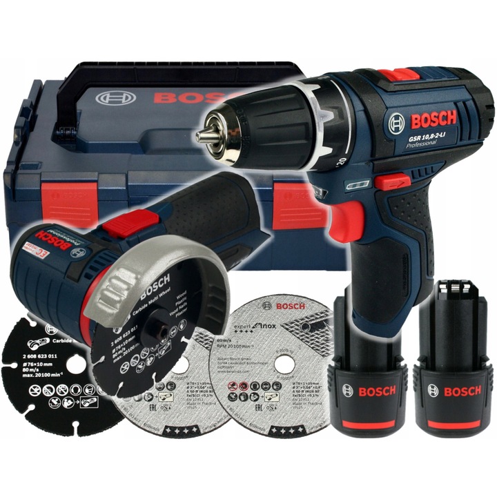 Комплект 2 акумулаторни електрически инструмента 12V, GSR 12V-15, GWS 12V-76, 2 батерии 3,0Ah, L-BOXX 102