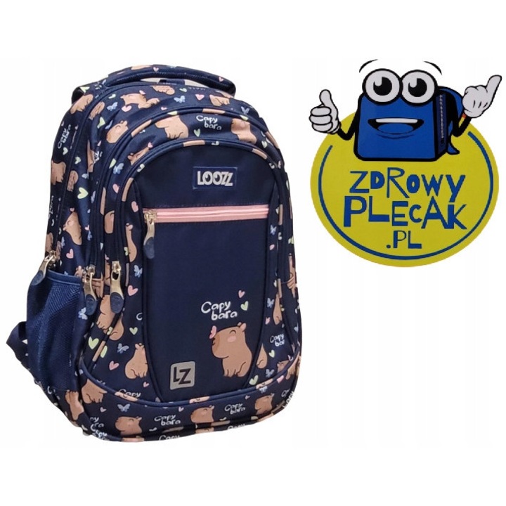 St. Majewski Capybara iskolatáska, 3 rekeszes, 41x28x18cm, vízálló, fényvisszaverő elemekkel