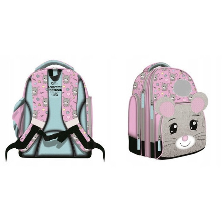 Iskolatáska kislányoknak MOUSE MYSZKA BAMBINO PREMIUM, 2 rekeszes, rózsaszín, mérete 30x40x15cm