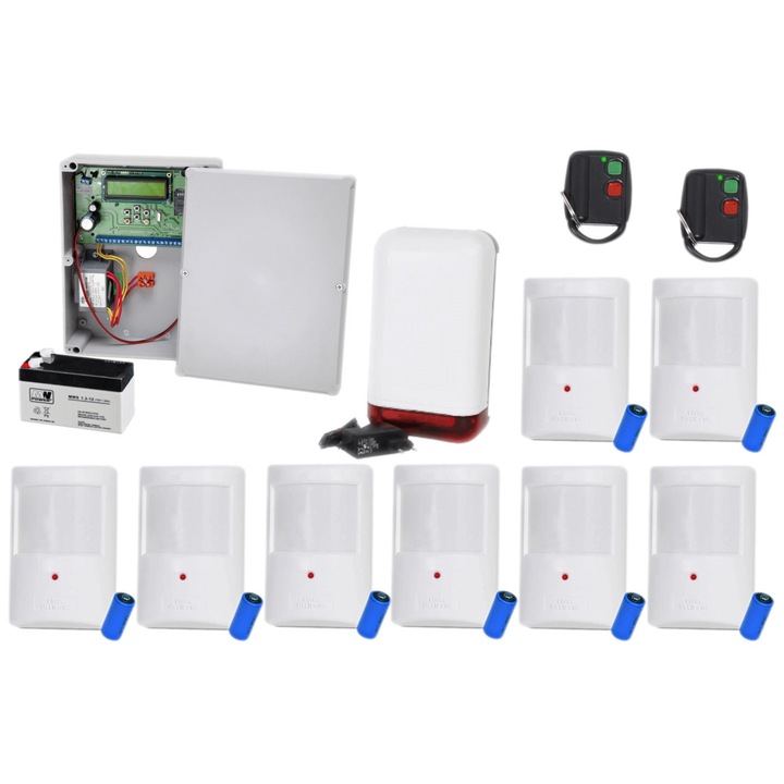 Комплект безжична аларма Elmes CBP32S, 8 сензора PTX50, 2 дистанционни управления DWB100HT, външен сензор WSS, 165x90x35mm