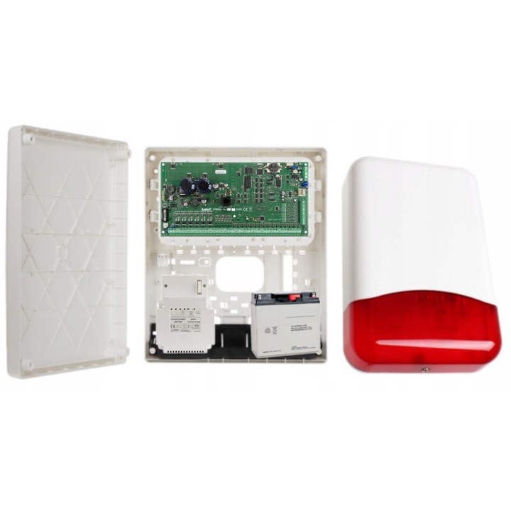 Комплект аларма INTEGRA 64 PLUS, Satel, външна сирена, акумулатор 12V 17Ah, аксесоари, 16-64 входа, 8 зони
