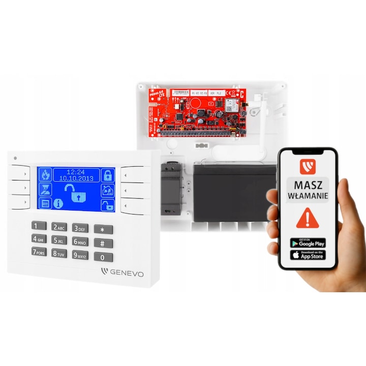 Sistem alarma Genevo PRiMA64LTE, manipulator LCD cu iluminare albastra, 64 intrari, set complet