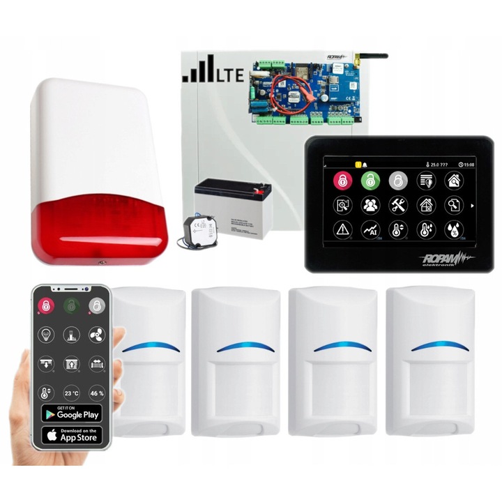 Комплект аларма INTEGRA, 16 сензора Bosch, 2 манипулатора, 1 сирена, 1 GSM модул, 1 трансформатор, 1 акумулатор, 1 кутия, бял