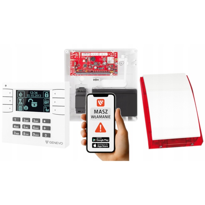 Комплект аларма GENEVO PRiMA64LTE WL с LCD панел, GSM LTE и алармена сирена