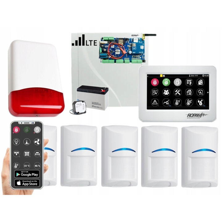 Комплект алармена система INTEGRA, Satel, 11 сензора Bosch, 2 манипулатора, GSM модул, оптично-акустична сирена, аксесоари, бял