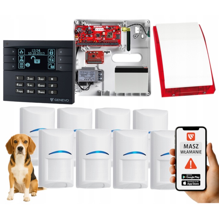 Алармена система Genevo PRiMA64Q, 8 сензора Bosch Pet, GSM комуникация, мобилно приложение, 150x70мм