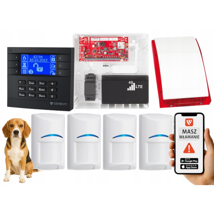 Sistem alarma Genevo PRiMA64LTE WL, 4 senzori Bosch, LCD, sirena, 20kg, set complet